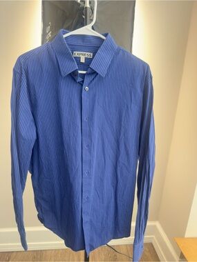 Express Men's Blue Pinstripe Dress Shirt
